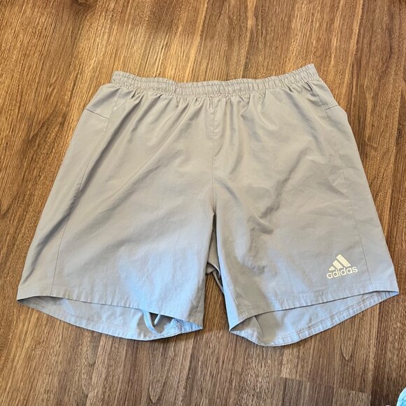 Adidas Climalite Gray Running Shorts 7" Reflective Stripe Lined Drawstring Large - Picture 1 of 7